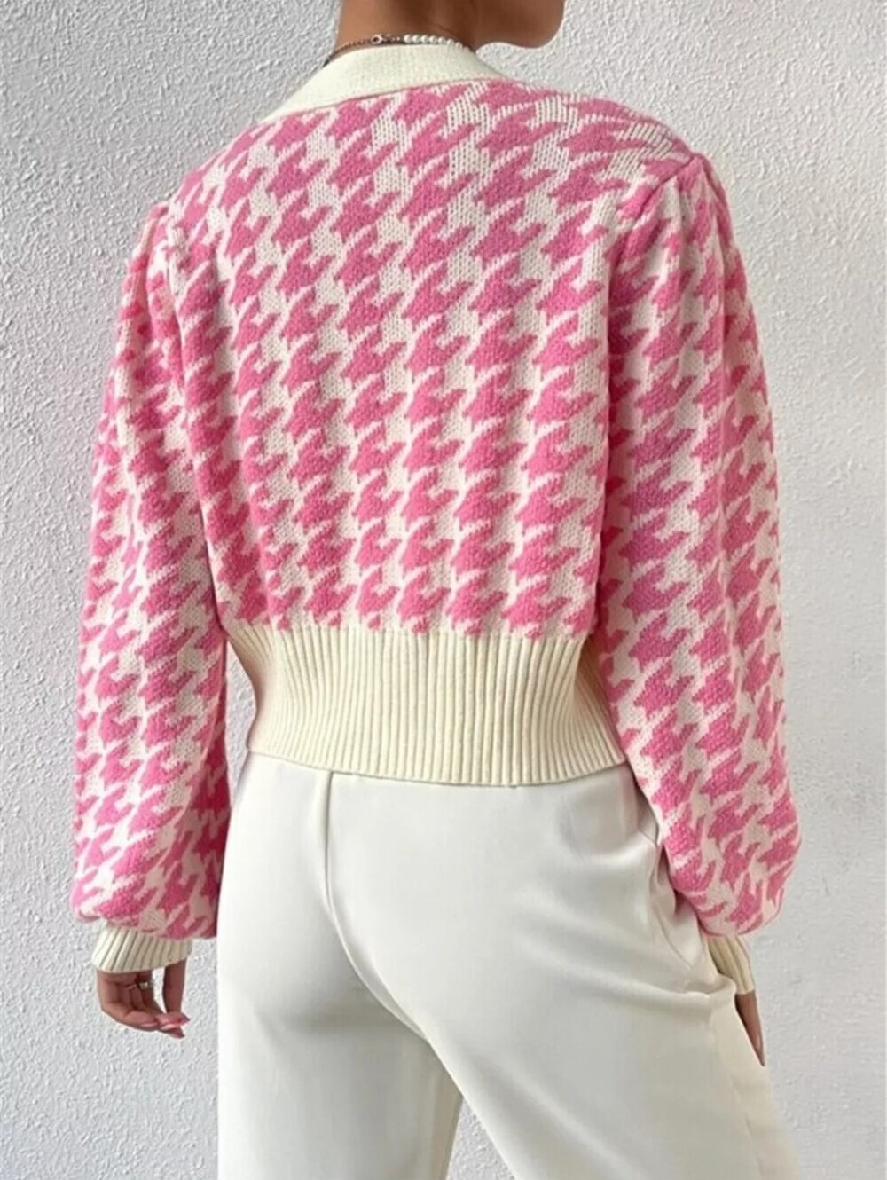 Houndstooth V-Neck Button Up Cardigan - Picture 5 of 6